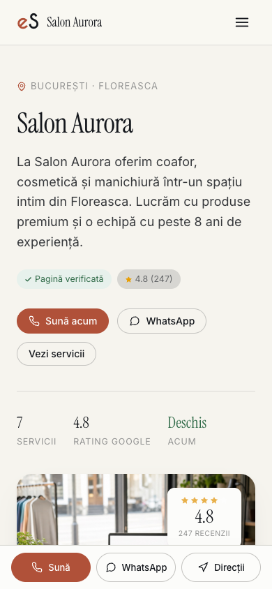 A mesma página de exemplo, na versão móvel, com a barra de ações rápidas fixa na parte inferior.